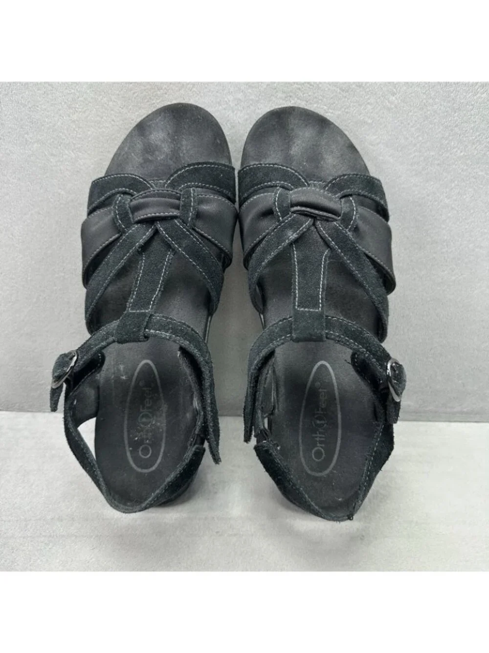 OrthoFeet Hope 62037 Womens Size 9.5 (B) Gladiator Sandals Black Leather Comfort